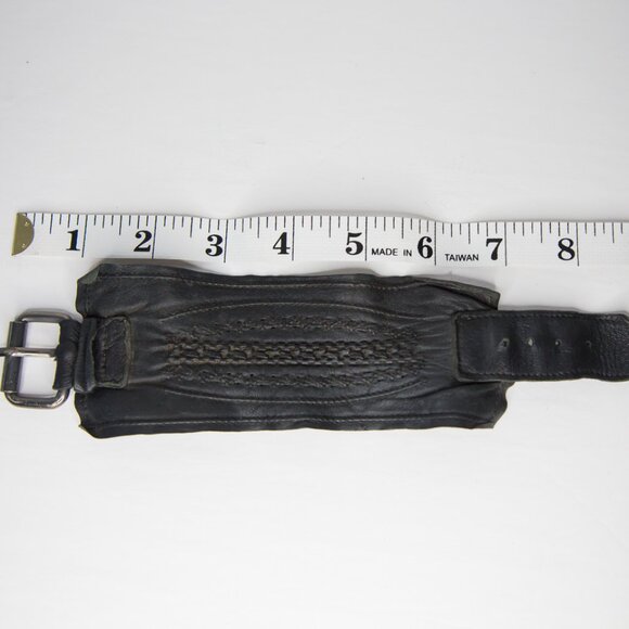SOLD Vintage Max Studio Black Leather Punk Gothic Buckle Cuff Bracelet - Picture 9 of 9